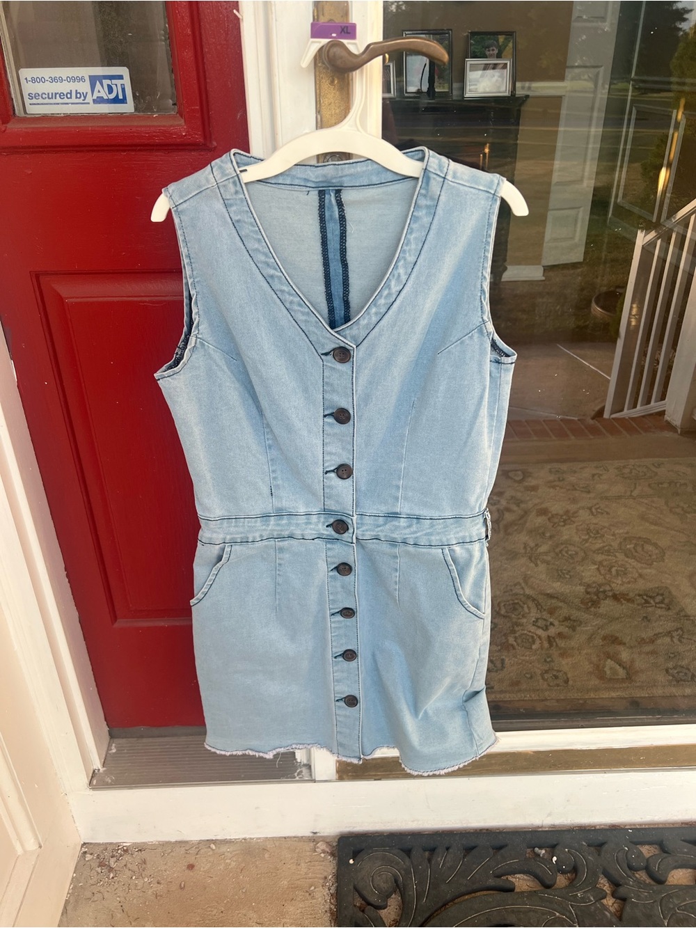 Light Wash Denim Button-Front Sleeveless Mini Dress - Picture 2 of 10